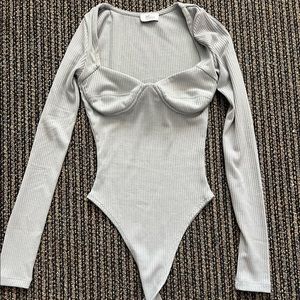 Oh Polly Grey Ribbed Bodysuit